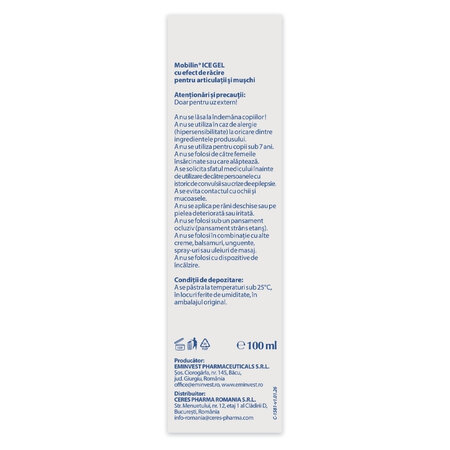 Gel termic pentru articulatii si muschi Mobilin Ice, 100 ml, Viva Pharma 708838