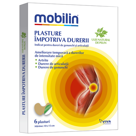 Plasturi impotriva durerii cu ulei de pelin Mobilin, 10 cm x 15 cm, 6 bucati, Viva Pharma