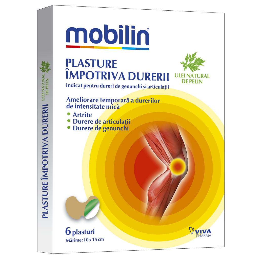 Plasturi impotriva durerii Mobilin, 10 cm x 15 cm, 6 bucati, Viva Pharma