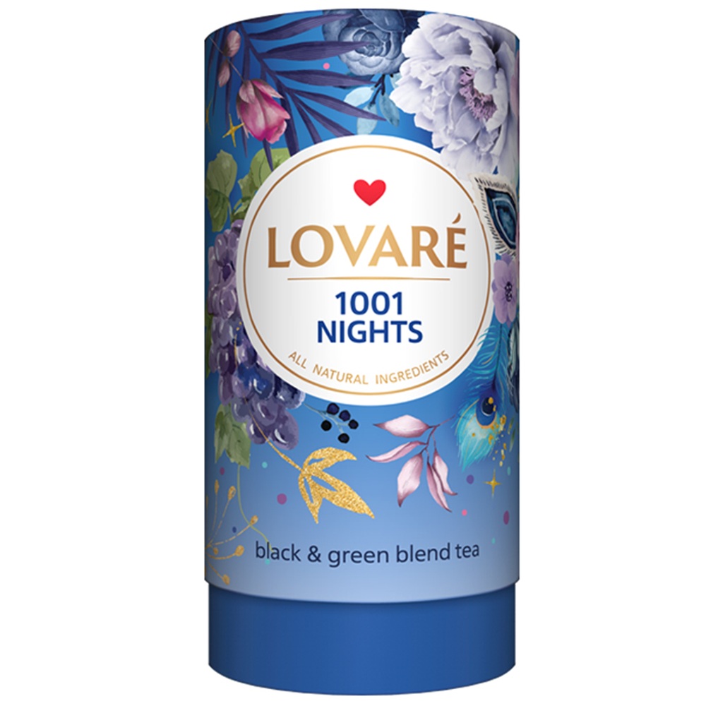 Amestec de ceai negru, ceai verde, plante si fructe, cu aroma de struguri 1001 Nights, 80 g, Lovare