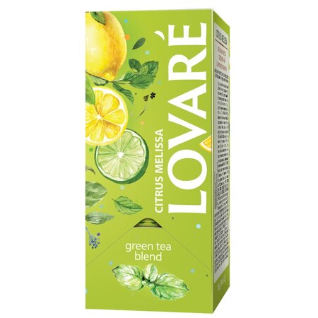 Amestec de ceai verde, plante, coaja de portocala, cu aroma de lamaie Citrus Melissa, 24 plicuri x 1.5 g, Lovare 707028