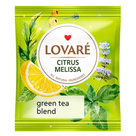 Amestec de ceai verde, plante, coaja de portocala, cu aroma de lamaie Citrus Melissa, 24 plicuri x 1.5 g, Lovare 707029