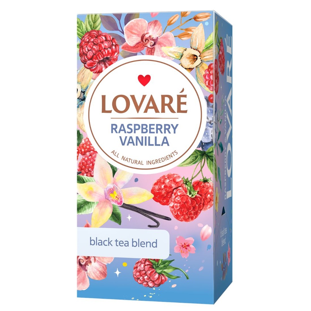 Ceai negru cu zmeura si petale de sofranel, cu aroma de vanilie Raspberry Vanilla, 24 plicuri x 2 g, Lovare
