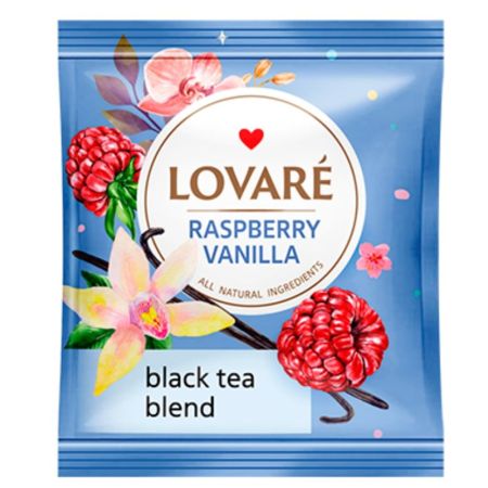 Ceai negru cu zmeura si petale de sofranel, cu aroma de vanilie Raspberry Vanilla, 24 plicuri x 2 g, Lovare 707050