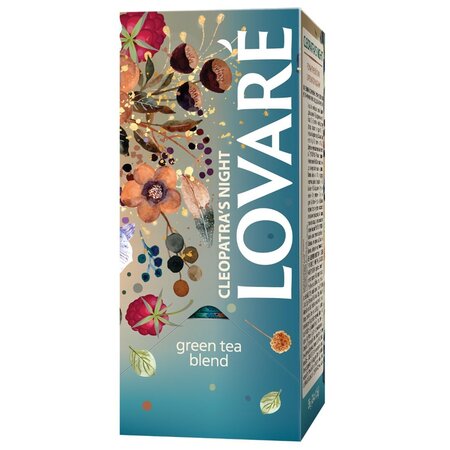 Amestec de ceai verde, petale de flori si fructe, cu aroma de zmeura Cleopatra's Night, 24 plicuri x 2 g, Lovare 707083