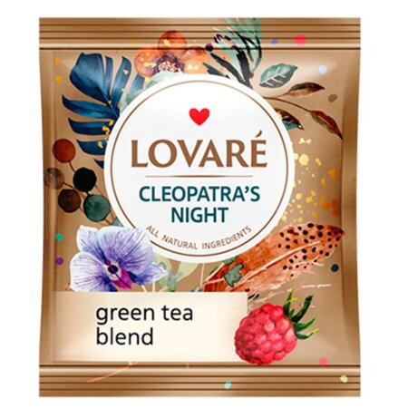 Amestec de ceai verde, petale de flori si fructe, cu aroma de zmeura Cleopatra's Night, 24 plicuri x 2 g, Lovare 707084