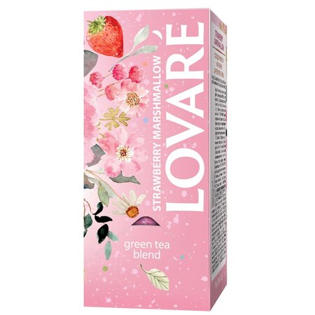 Amestec de ceai verde, fragute si petale de albastrele, cu aroma de fragi Strawberry Marshmallow, 24 plicuri x 2 g, Lovare 707088