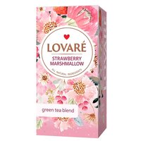 Amestec de ceai verde, fragute si petale de albastrele, cu aroma de fragi Strawberry Marshmallow, 24 plicuri x 2 g, Lovare