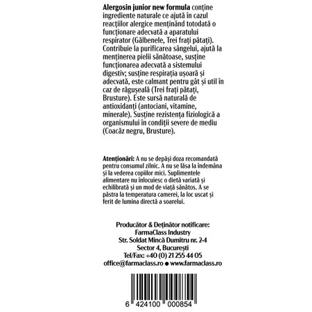 Sirop pentru copii Alergosin Junior, 100 ml, FarmaClass 707154