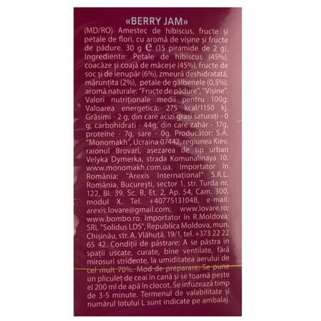 Amestec de hibiscus, fructe si petale de flori Berry Jam, 15 plicuri x 2 g, Lovare 710303