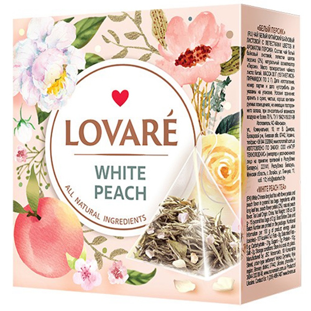 Amestec de ceai verde si petale de flori de piersic White Peach, 15 plicuri x 2 g, Lovare