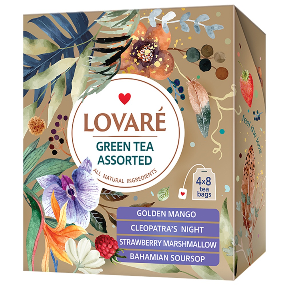 Ceai verde asortat Assorted Green Tea, 32 plicuri x 1.5 g, Lovare