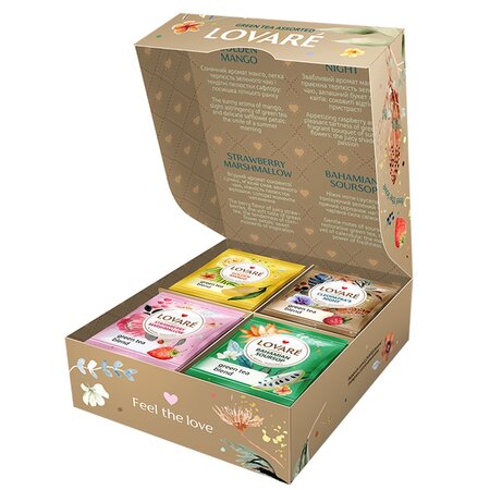Ceai verde asortat Assorted Green Tea, 32 plicuri x 1.5 g, Lovare 707228
