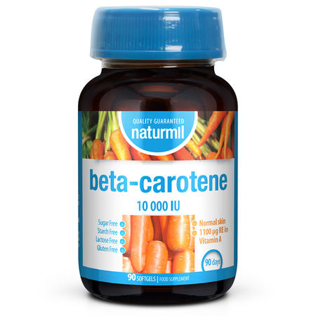 Beta Carotene, 10000 IU, 90 capsule gelatinoase moi, Naturmil