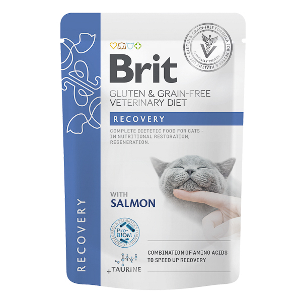 Hrana umeda cu somon pentru pisici Recovery, 85 g, Brit