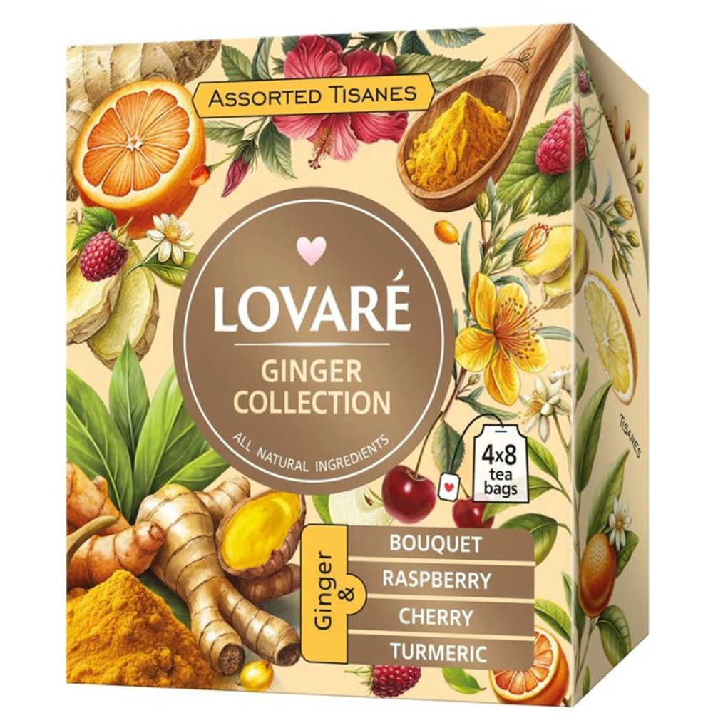 Ceai de plante asortat Ginger Collection, 32 plicuri x 1.8 g, Lovare