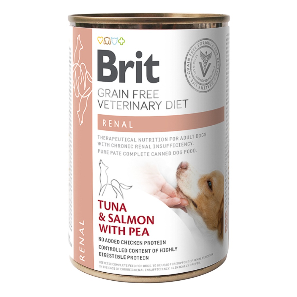 Hrana umeda cu ton si somon pentru caini Renal, 400 g, Brit