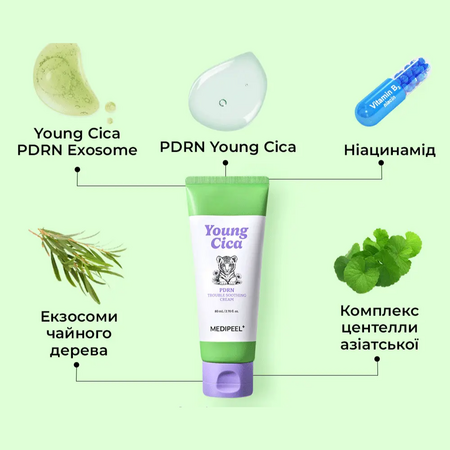 Crema de fata calmanta si reparatoare cu PDRN si Cica Young Cica, 80 ml, Medipeel 707550
