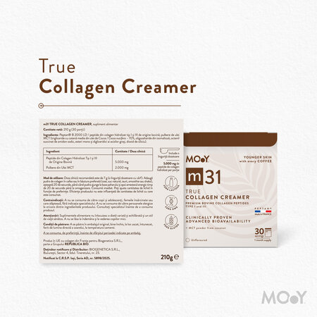 Pudra de colagen bovin cu peptide m31 True Colagen Creamer, 210 g, Molecules of Youth 707636