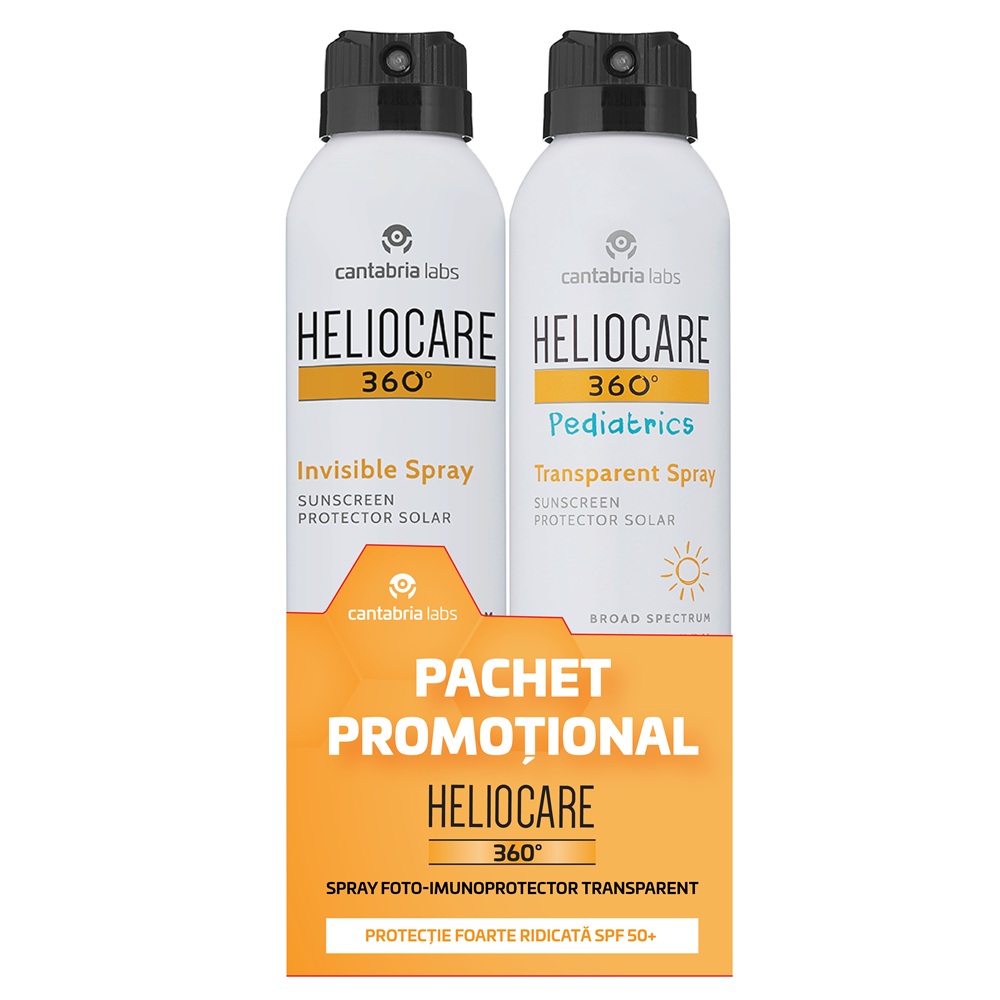 Pachet Spray protectie solara Heliocare 360° Pediatrics SPF 50+, 200 ml + Spray protectie solara Heliocare 360° Invisible Spray SPF50+, 200 ml, Cantabria