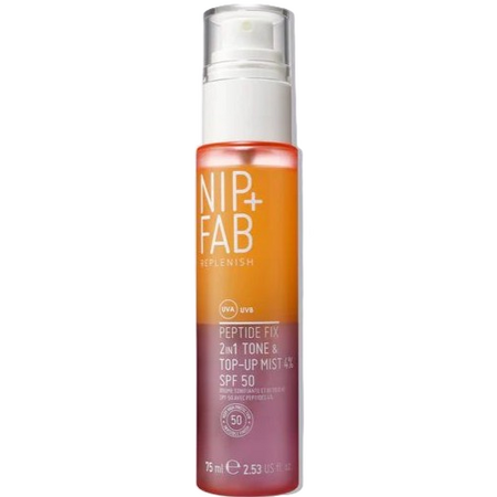 Mist 2-in-1 cu peptide 4% cu SPF50 Peptide Fix Tone+Top Up, 75 ml, NIP+FAB