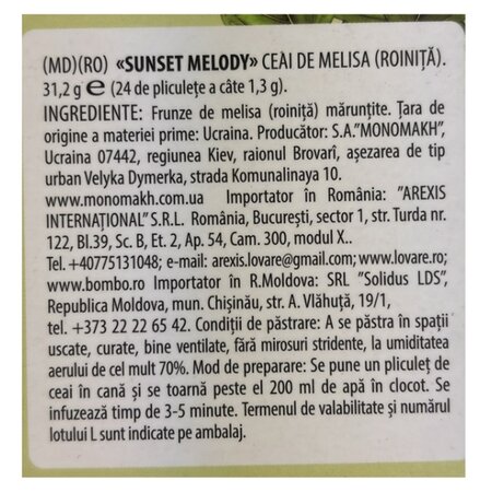 Ceai de roinita Sunset Melody, 24 plicuri x 1.3 g, Lovare 710357