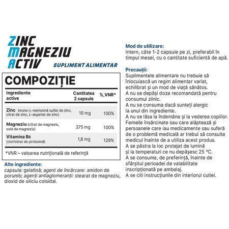 Zinc Magneziu Activ, 60 capsule, Balkan ProHealth 708250