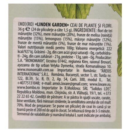 Ceai de plante si fructe Linden Garden, 24 plicuri x 1.5 g, Lovare 710368