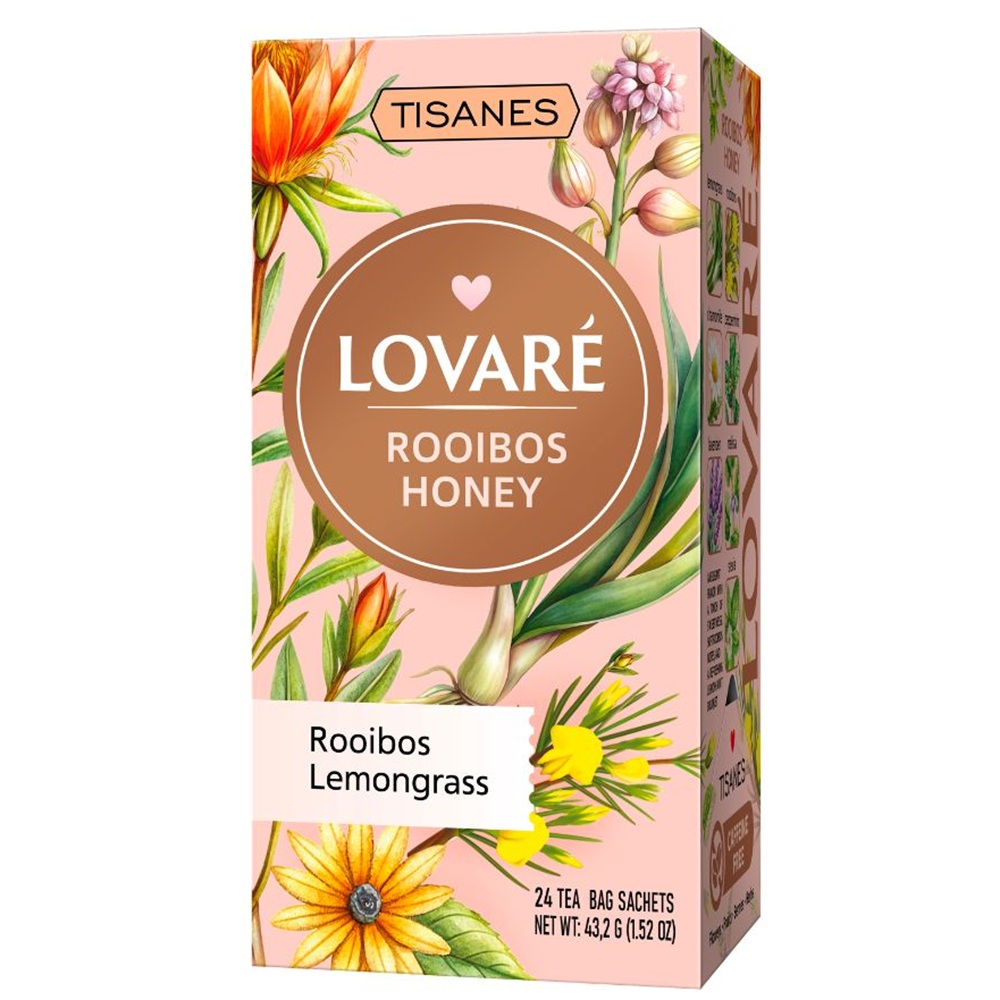 Ceai rooibos cu plante si flori Rooibos Honey, 24 plicuri x 1.8 g, Lovare