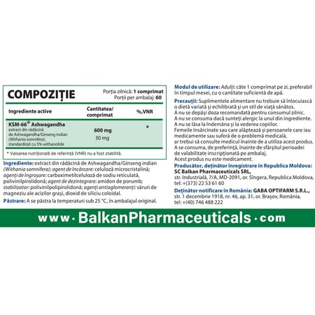 Ashwaganda BP, 60 comprimate, Balkan ProHealth 708345