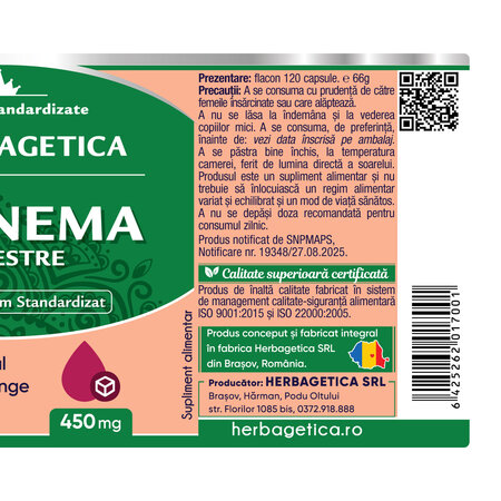 Gymnema Sylvestre, 120 capsule, Herbagetica 708594