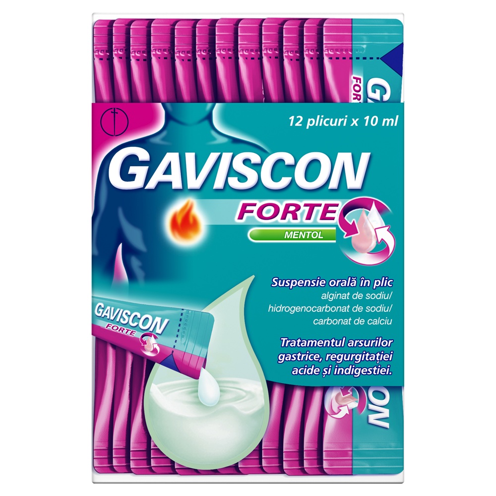 Gaviscon Forte Mentol suspensie orala in plic, 12 plicuri x 10 ml, Reckitt Benckiser