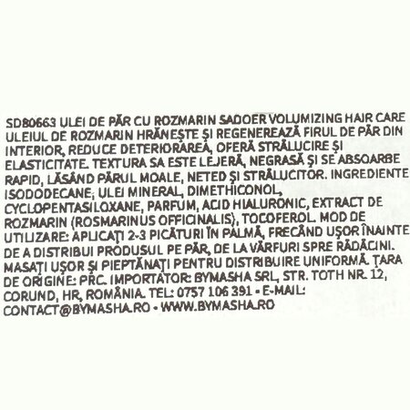 Ulei de par cu rozmarin pentru hranire si stralucire, 50 ml, Sadoer 708953