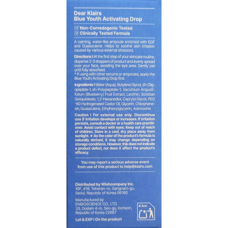Ser anti-imbatranire EGF Blue Youth Activating Drop, 20 ml, Klairs 728992