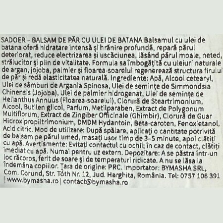 Balsam nutritiv de par cu ulei de batana, 400 ml, Sadoer 709028