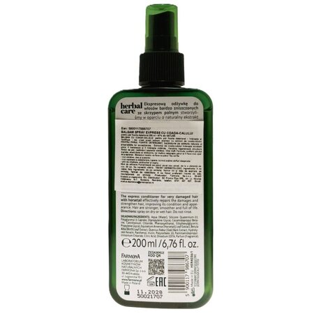 Balsam spray fortifiant cu extract de Coada Calului pentru par deteriorat Herbal Care, 200 ml, Farmona 709319