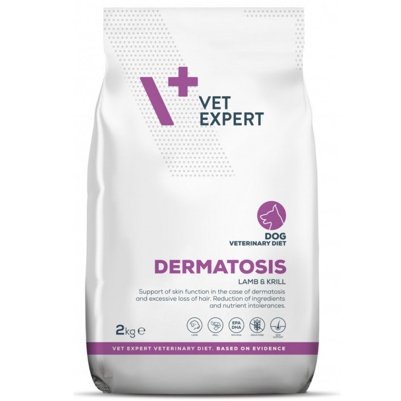 Furaj dietetic pentru caini adulti Lamb&Krill Dermatosis, 2 kg, Vetexpert