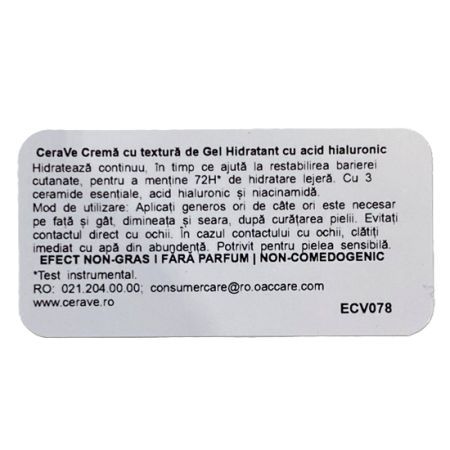 Gel-crema cu acid hialuronic pentru hidratarea tenului HA Water Gel, 48 ml, CeraVe 713642