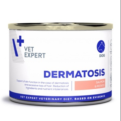 Hrana umeda dietetica pentru caini cu somon si cartofi Dermatosis, 200 g, Vetexpert