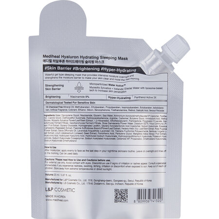 Masca de noapte hidratanta, Hyaluron Hydrating Sleeping Mask, 20 ml, Mediheal 709455
