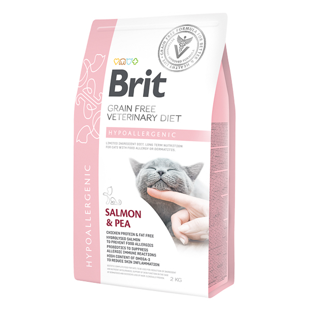 Hrana uscata cu somon si mazare pentru pisici Hypoallergenic, 2 Kg, Brit