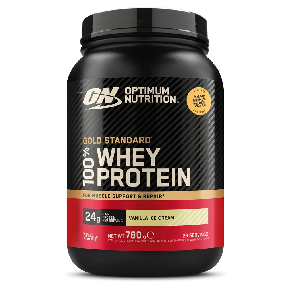 Pudra proteica din zer cu aroma de inghetata de vanilie 100% Whey Gold Standard, 780 g, Optimum Nutrition