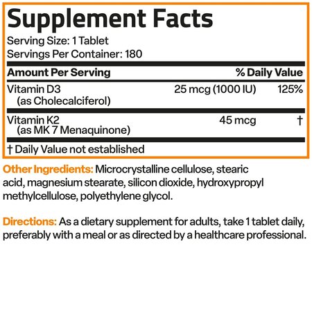 Vitamina K2 45 mcg cu D3 23 mcg, 180 tablete, Bronson Laboratories 709768