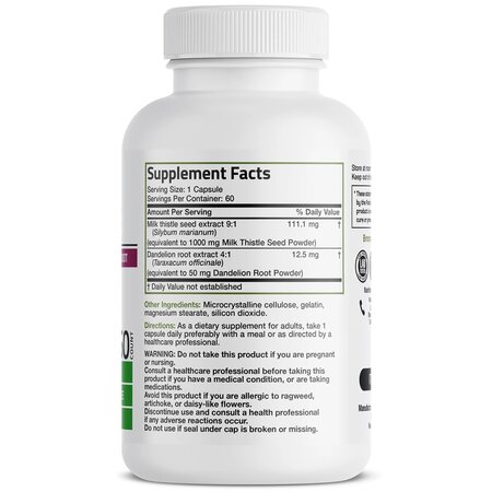 Extract din seminte de silimarina cu papadie Milk Thistle, 1000 mg, 60 capsule, Bronson Laboratories 709755