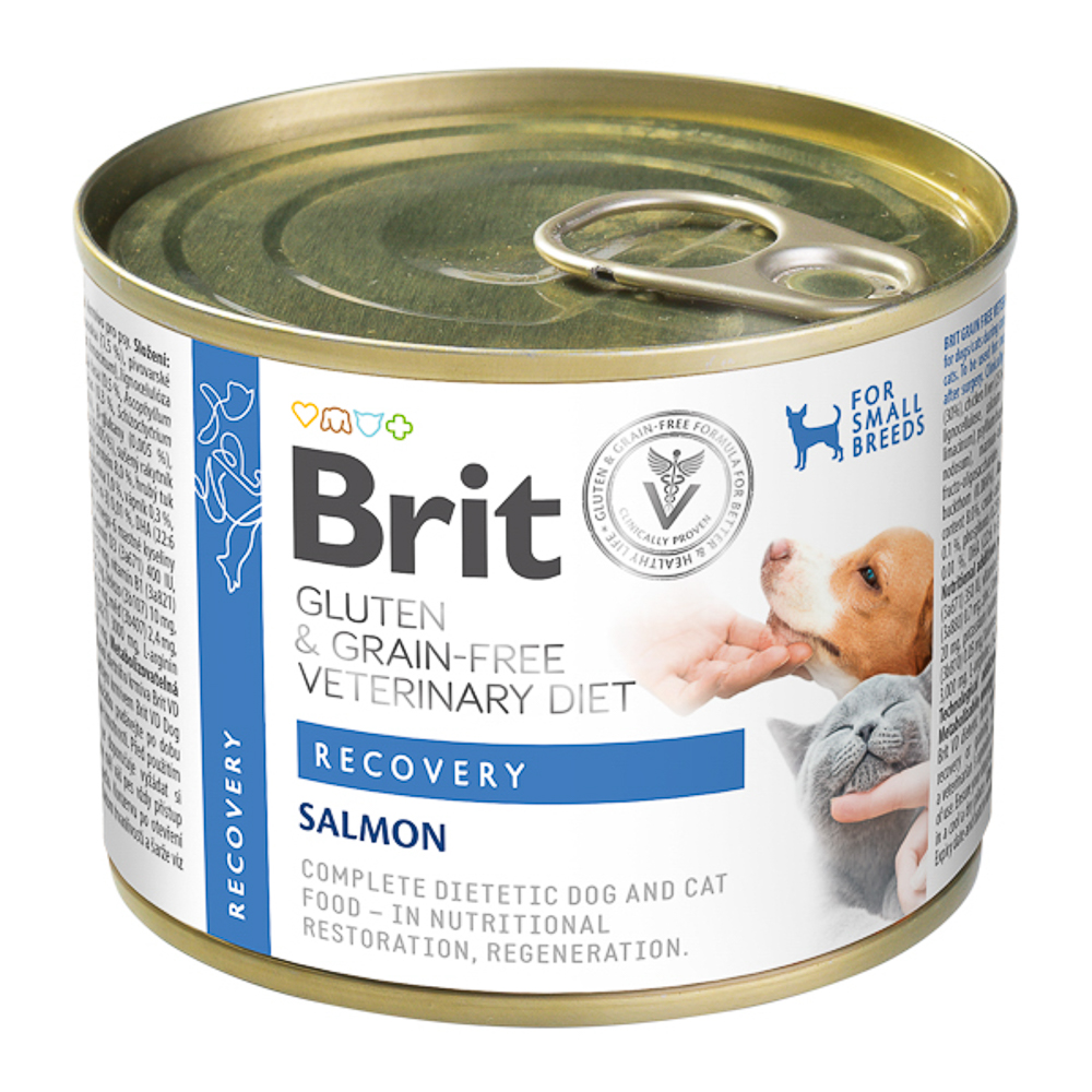 Hrana umeda cu somon pentru caini si pisici Recovery, 200 g, Brit