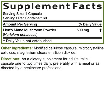 Ciuperca Coama Leului, 500 mg, 60 capsule, Bronson Laboratories 709767