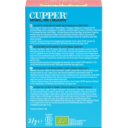 Ceai rece rooibons cu aroma de portocale si grapefruit, 10 plicuri, Cupper 715008