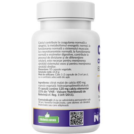 Calciu Citrat Malat, 90 capsule vegetale, Nutrific 709907