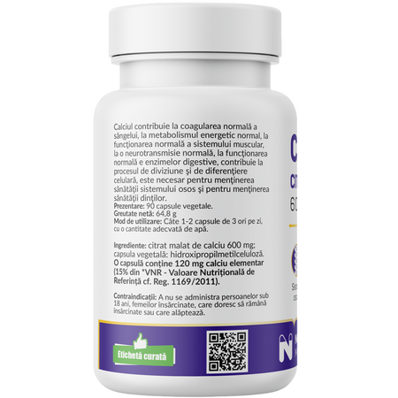 Calciu Citrat Malat, 90 capsule vegetale, Nutrific 709907