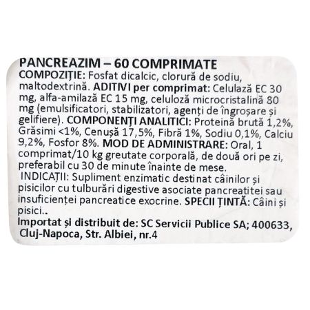 Supliment digestiv enzimatic pentru caini si pisici Pancreazim, 60 comprimate, Chemical Iberica 709966